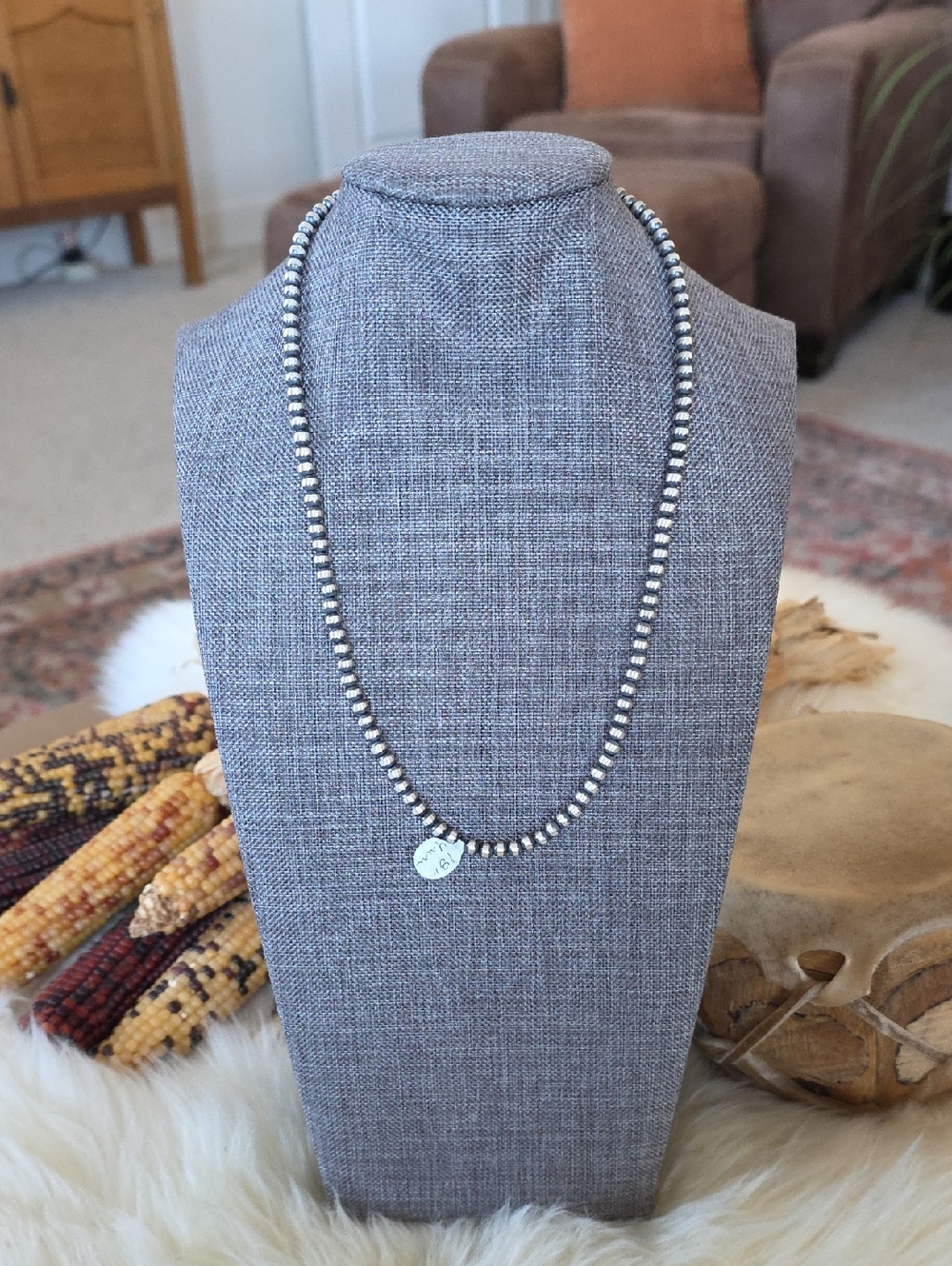Beautiful NWT Native American Navajo 18" 4mm Sterling Pearl Necklace 🩶🎁❤️